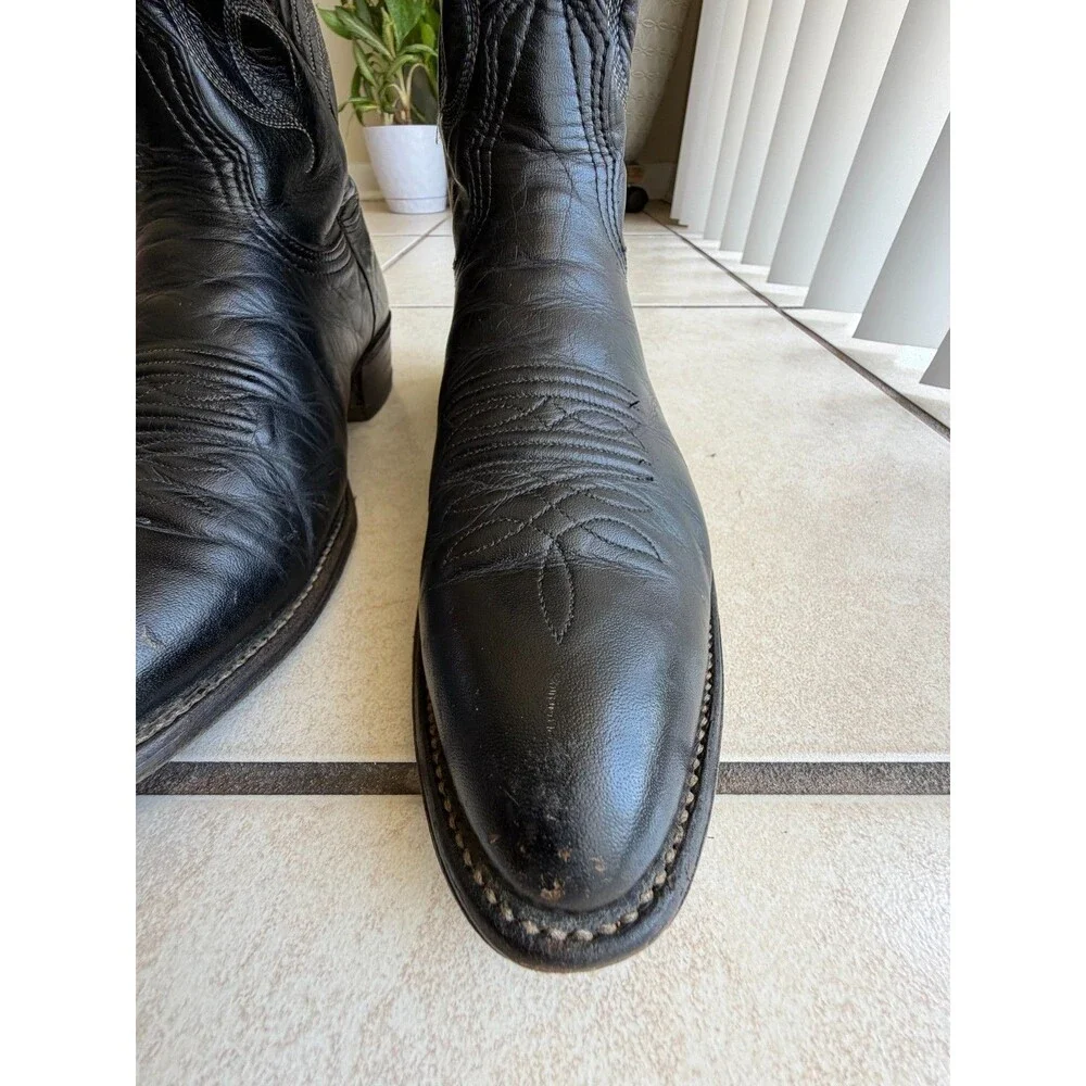 Vintage Nocona Black Leather Cowboy Boots - Men's Size 8.5 D (Style 8206)